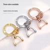 Rhinestone Circle Car Keychain with Gold Edge, Rope, Metal Keyring Pendant for Hyundai – Waist Hanging Household Hardware Buckle