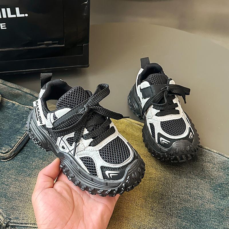 2026New autumn color-blocked sports shoes for girls, mesh running shoes for children, casual shoes for boys