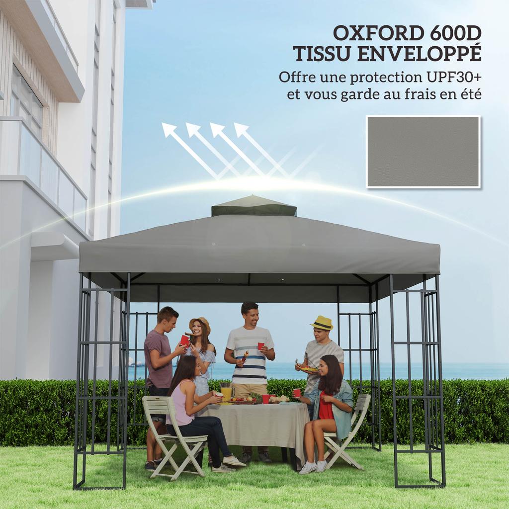 Gazebo Canopy 3 X 3 M Replacement Canopy for 2-tier Gazebo UPF30+ Protection Drainage Holes Grey