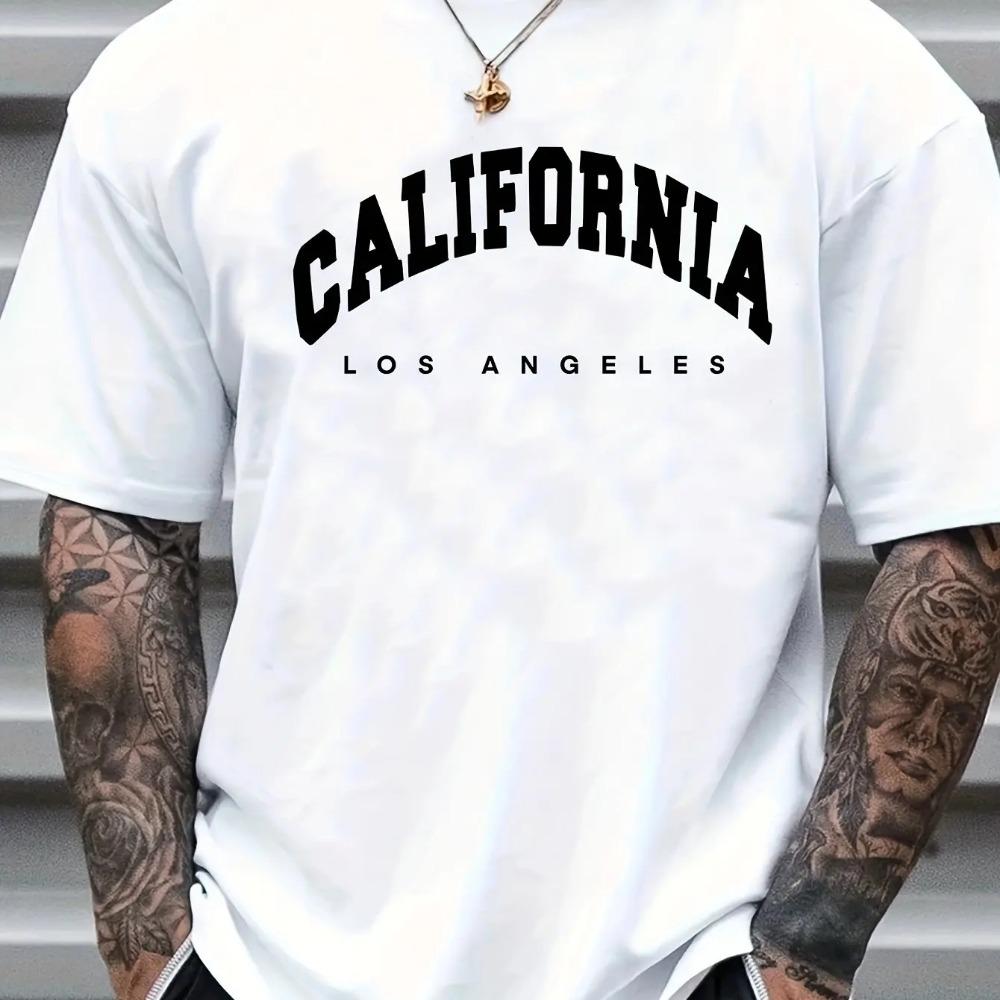 Men's Summer Loose Size 100% Cotton California Print Slim Fit Casual Round Neck Short Sleeve T-shirt Top