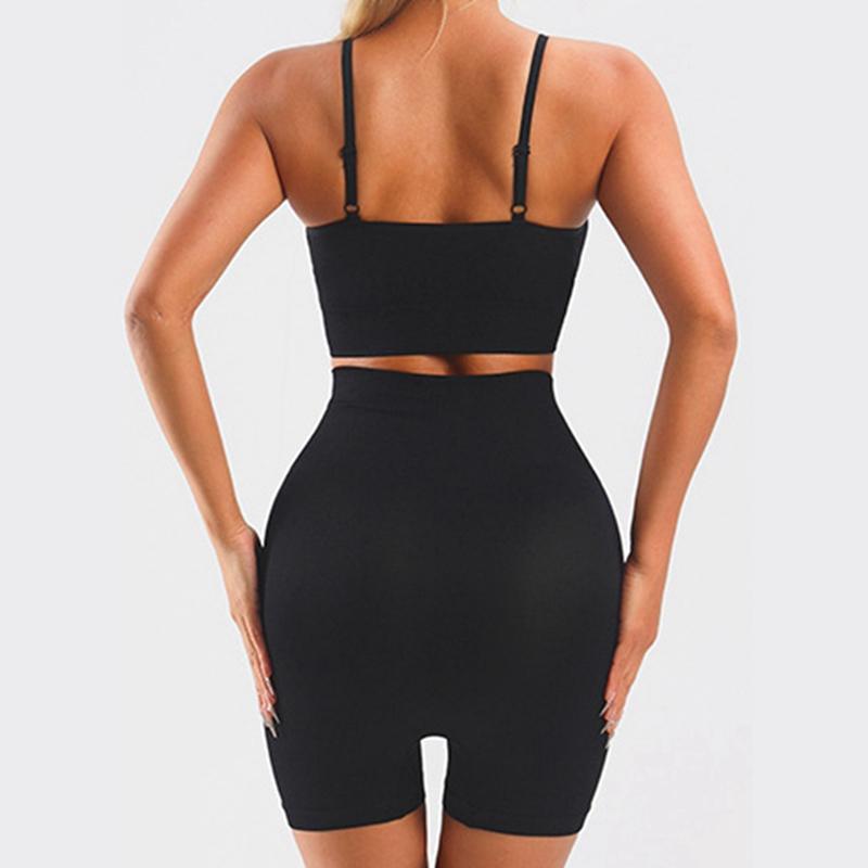 Damen Träger-Tanktop mit hochtaillierten Shorts Enganliegendes Fitness-Set