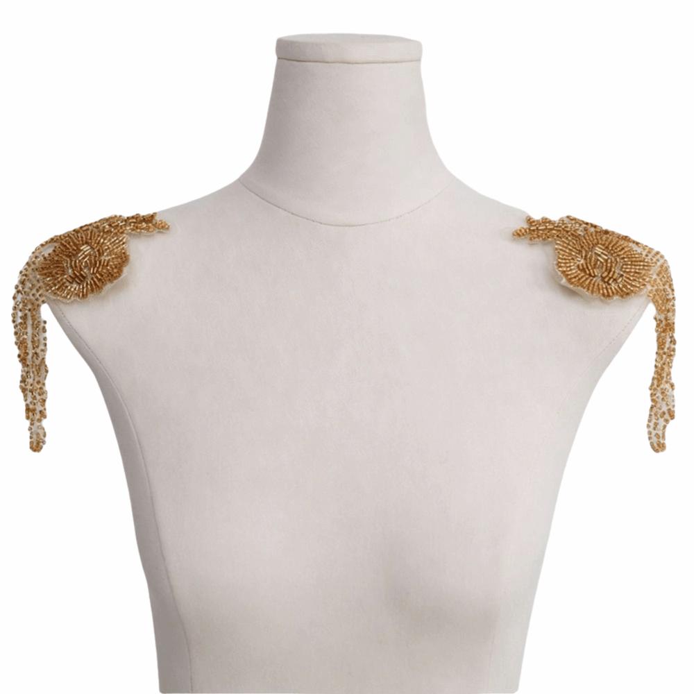 Pearl Embroidery Shoulder Ornaments Handmade Diamond Binding Beads Embroidery Patch Sequince Beaded Gold Embroidery