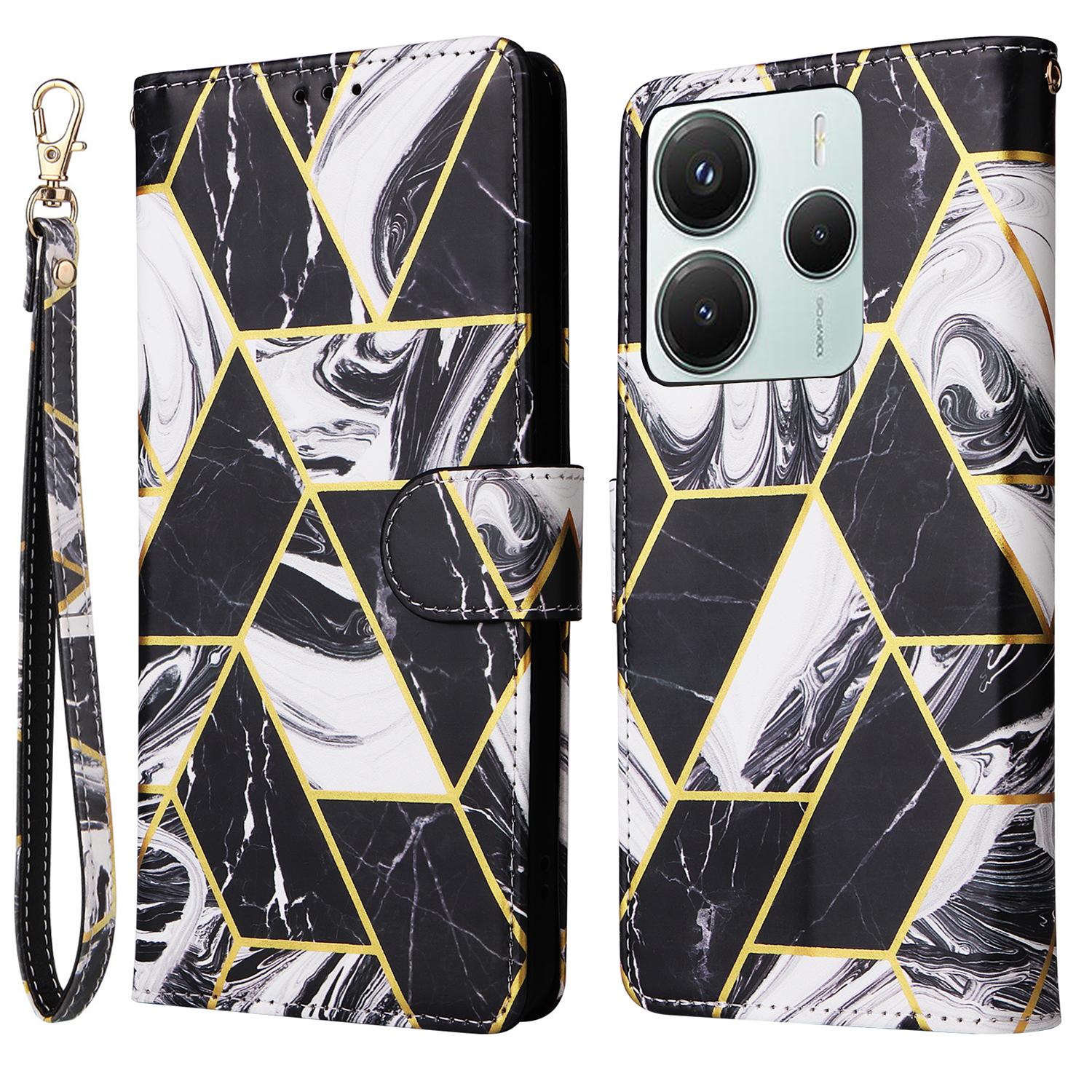 

Для Xiaomi Poco M7 Pro 5G/Redmi Note 14 5G Чехол Кожаный чехол для телефона с лакированным мраморным узором Black