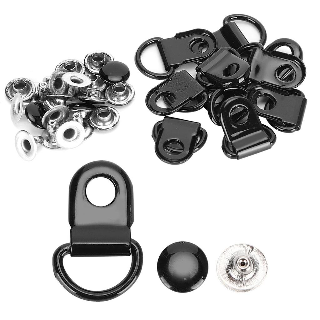 100 Set Schnürsenkel Haken DRing Öse Schnalle Messing Schuh Leder DIY Niet Werkzeug Glanz Schwarz 9x22mm