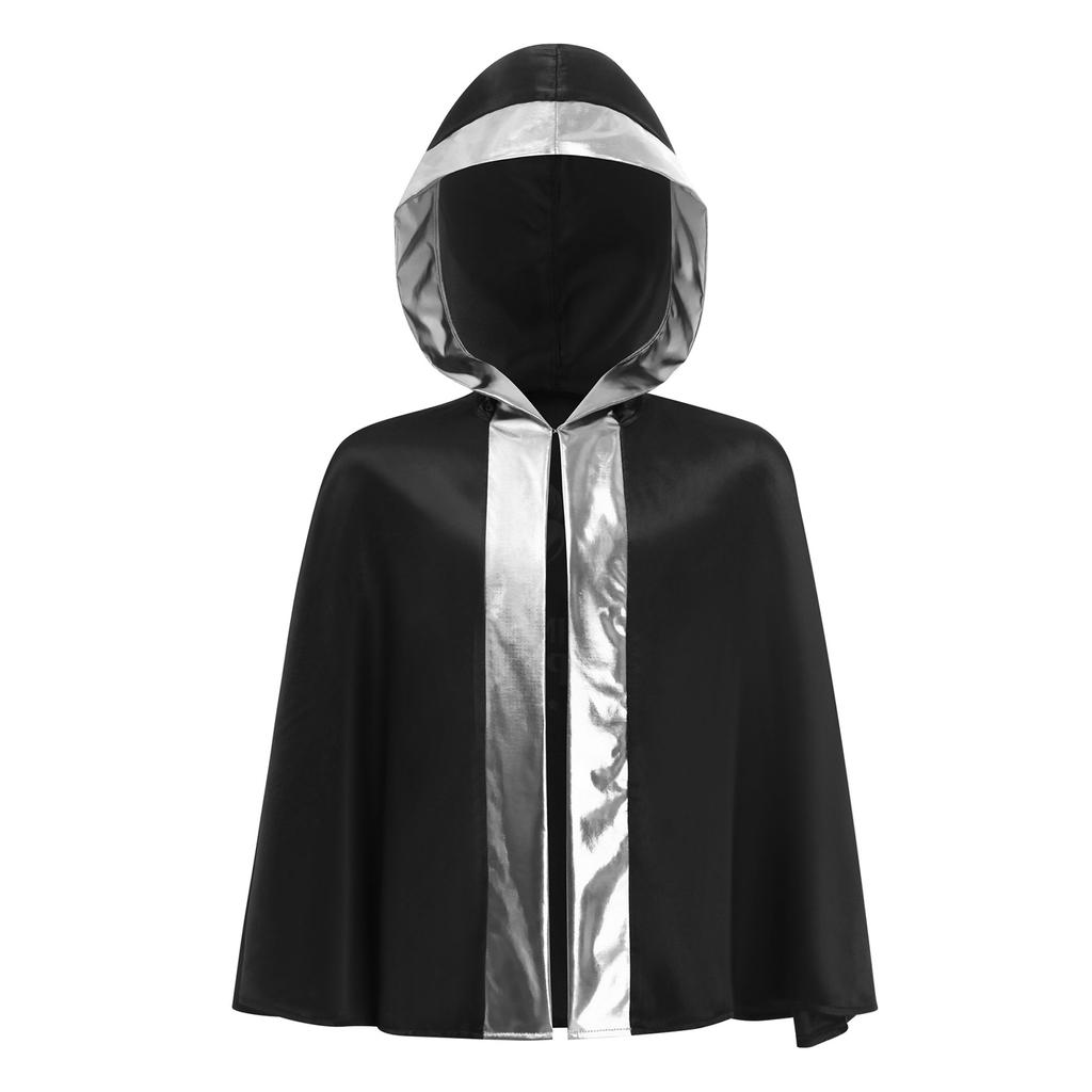 Kids Boys Girls Boxing Costume Halloween Cosplay Cloak Open Front Metallic Trim Letter Printed Back Hooded Boxer Robe
