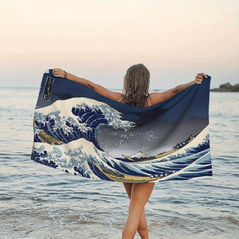 

Great Wave Beach Towel, Hokusai Ukiyo-e Art, Japanese Classic Print, Quick Dry Microfiber, Perfect Gift for Art Enthusiasts W30*H60(CM)