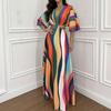 European and American Women's Clothing, New Spring Models, Ethnic-style Printed Bat-sleeved Waist Strap Dress