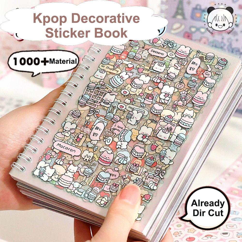 16Sheets DIY Decorative Sticker Book Cartoon 1000+ DIY Material Scrapbooking Stickers PET Washi Paper Journal Sticker Decoration