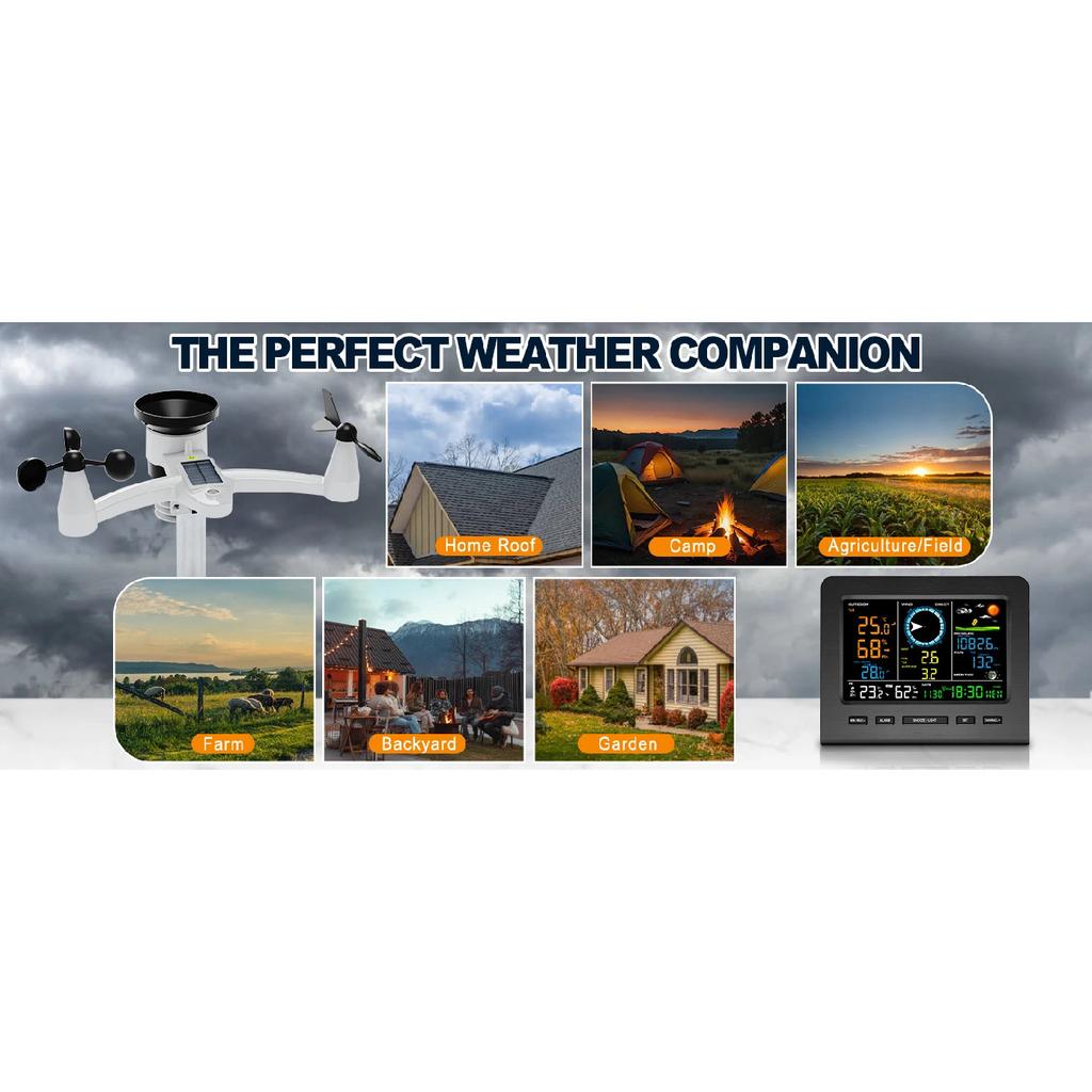 Stazione Meteorologica Wireless 8-in-1 con Sincronizzazione WiFi Sensore Esterno Alimentato a Energia Solare Temperatura/Umidità/Vento/Pioggia/Pressione in Tempo Reale per la Casa