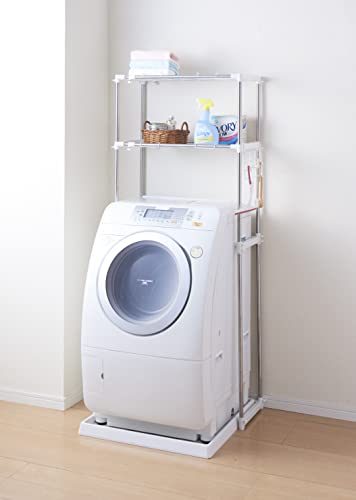 Pearl Metal Laundry Rack, Washing Machine Rack, 2-Tier with Shelf, Stainless Steel, Easy Assembly, N-7565