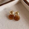 Amber Coffee French Retro Luxury Earrings - Women's Elegant Studs with Niche Design