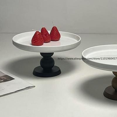 Ceramic Round High-Legged Tea And Snack Plate Ins Dessert And Cake Tray Retro Desktop Storage Plate