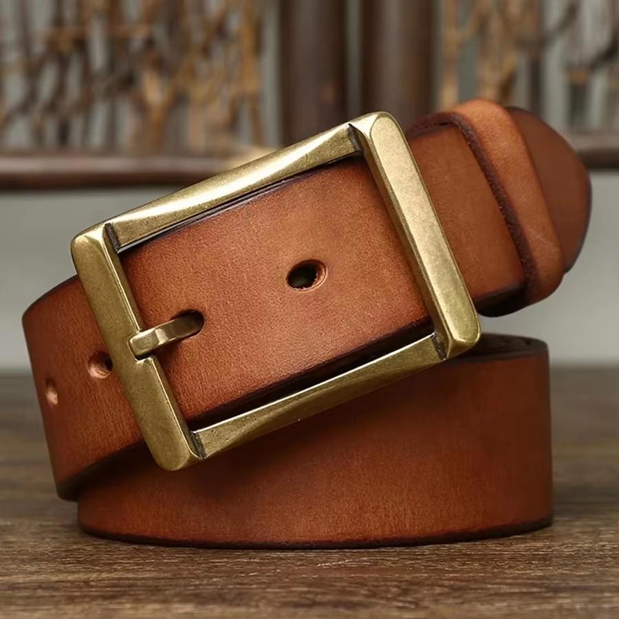 3.8CM Thick Real Genuine Leather Pure First Layer Cowhide Belt Copper Buckle Retro Wild Old Tide Cowboy Jeans Strap Casual