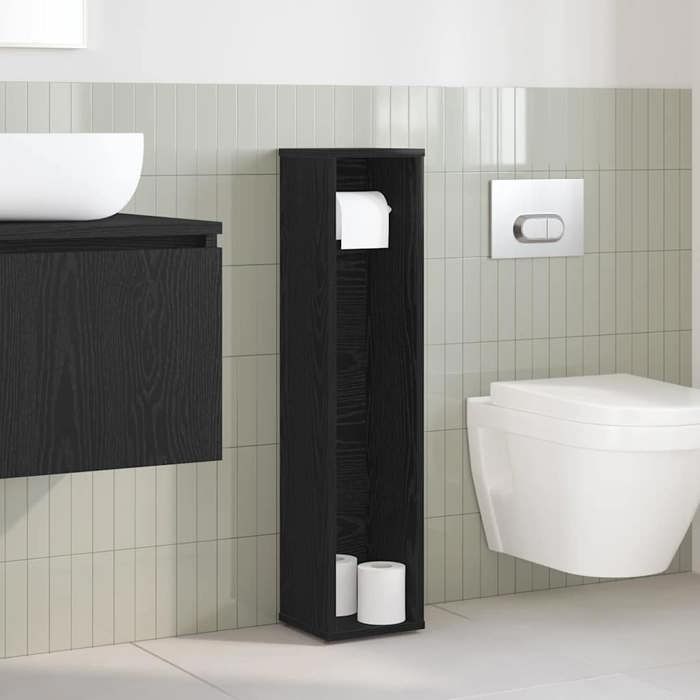 VidaXL Bathroom Furniture with Black Toilet Paper Holder 20.5x20x90 Cm, Bathroom Storage Unit, Bathroom Cabinet, 858507