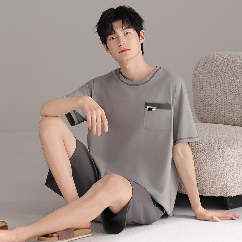 Pajamas Men's Summer Cotton Short Sleeve Shorts 1011 New Summer Thin Outer Wear Men's Large Size Loungewear Set