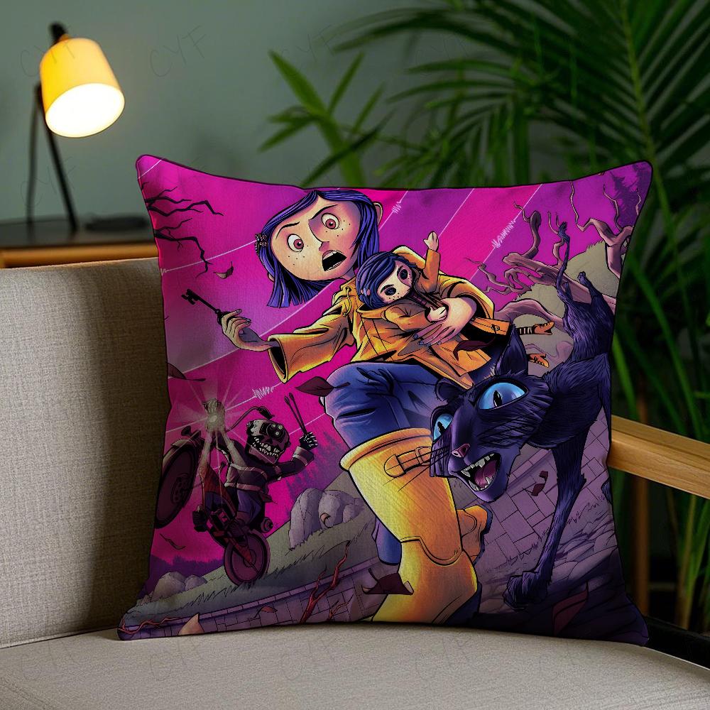 C-Coraline Anime Pillow Case Anti-Dustmite Pillowcase Invisible Zipper Silky Short Plush Sofa Cushion Cover