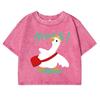 Cartoon Duck Pattern Print Retro Tee Shirt Women Washed Cotton Casual T Shirts Clothes Street Hip Hop Crop Top