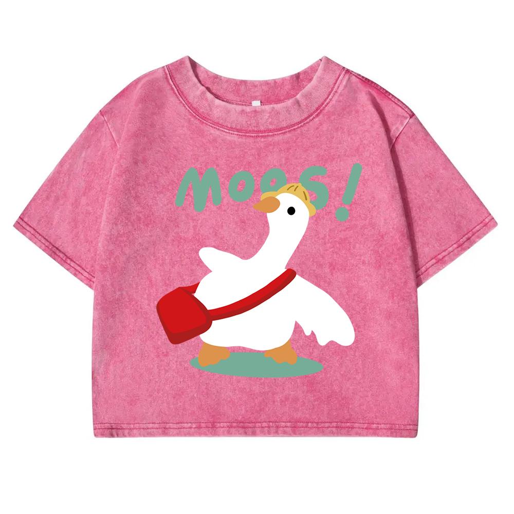 Cartoon Duck Pattern Print Retro Tee Shirt Women Washed Cotton Casual T Shirts Clothes Street Hip Hop Crop Top