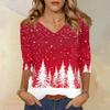 Women's T Shirt CHristmas Print 3/4 Sleeve Daily Weekend Fashion Basic V- Neck Regular Top