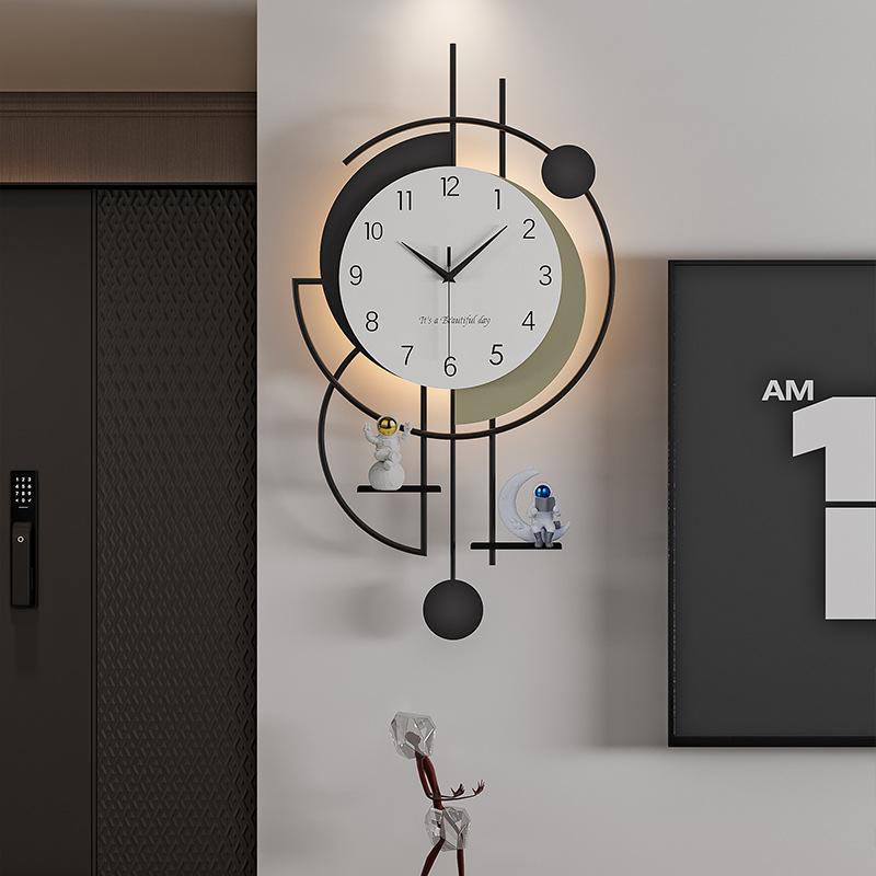 Modern Wall Clocks Living Room Silent Wall Watch Hall Voice-activated Light Clock with Ornament Home Decoration Accessories