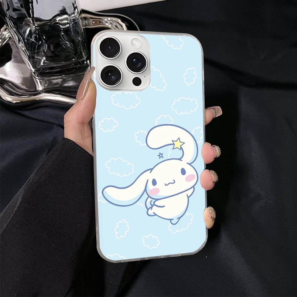 Caroon Cute C-Cinnamorolls For IPhone 17 Air 16 15 14 13 12 11 Pro Max Plus Phone Case Silvery Satin Glossy Surface