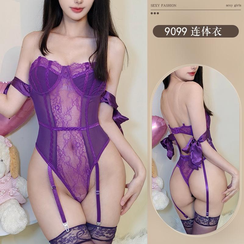 Sex Underwear, Sexy Lace Royal Sister, Suspender Steel Ring Gathering Onesie, Low-cut and Thin Hollow Perspective Sex Clothes
