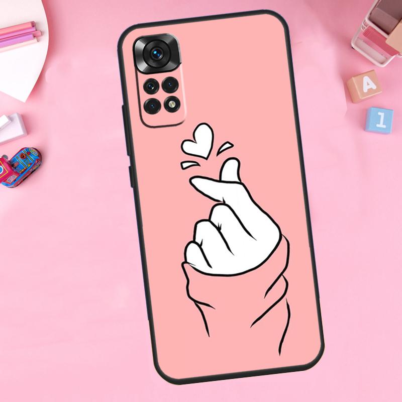 Kpop Hand Finger Heart Phone Case For Xiaomi Redmi Note 11 10 9 8 12 Pro Turbo 9S 10S 11S 12S 9A 9C 10C 12C Cover