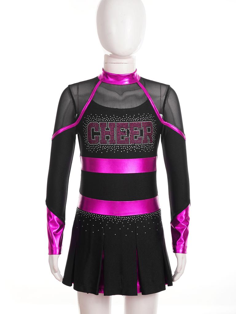 Girls Cosplay Cheerleader Costume Cheer Dance Dress Festival Costume Cheerleading Uniforms Metallic Cheering Team Dress Teamwear
