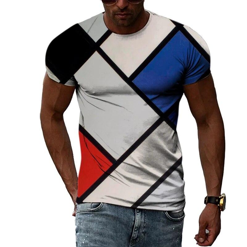 Freizeitgitter Sommer Beliebte Farbgittermuster Herren- und Damen-T-Shirts Print Hip Hop Rundhals-T-Shirts Kurzarmoberteile