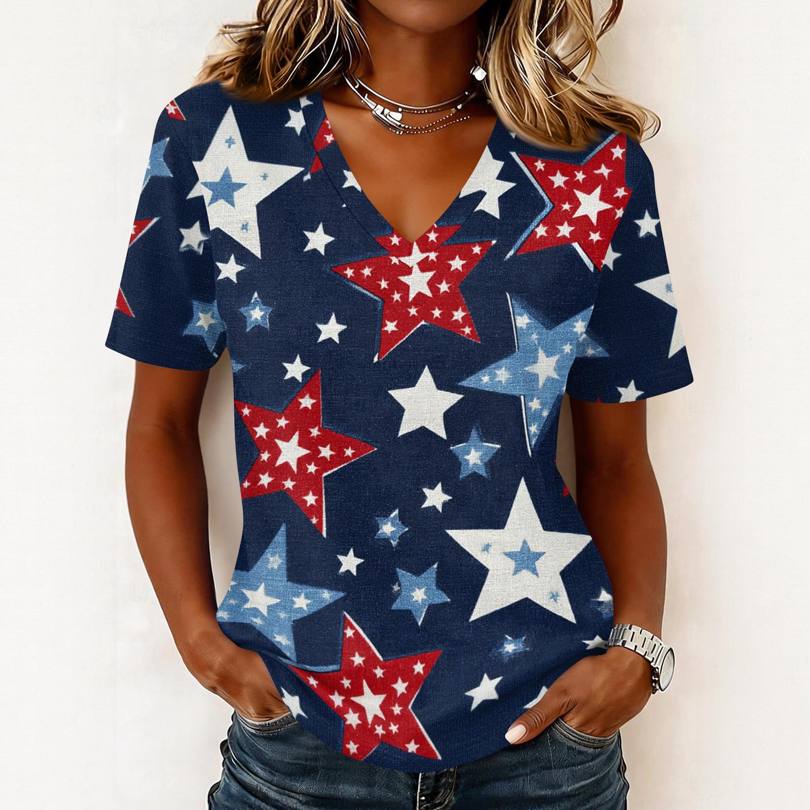 

Shirts For Women Trendy V Neck T Shirts Casual Printed Blouse Tops For Women L темно-синий