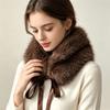 Solid Color Women Scarves with Ribbons Neck Warmer Scarf Fluffy Fur Collar Scarf  Winter