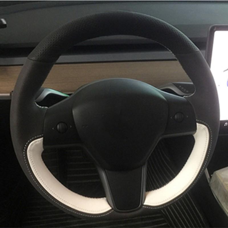 Hand-stitched Anti-Slip Carbon Fiber Suede Braid Car Steering Wheel Cover For Tesla Model S Y Model X Model 3 Car Accessories