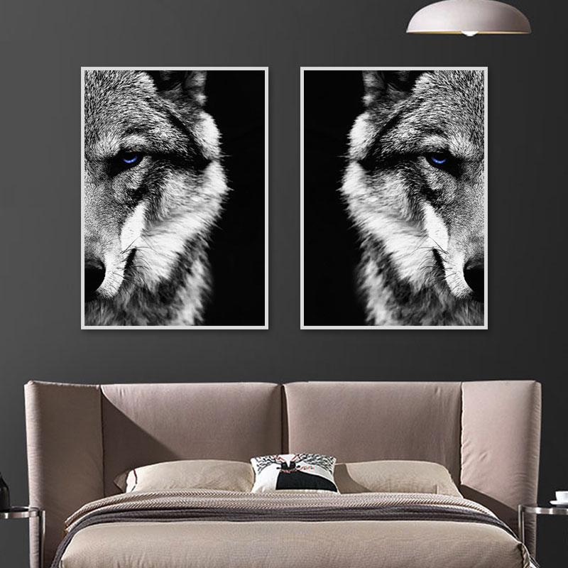 Black White Wolf Head HD Print Canvas Painting Modern Animals Wall Art Poster Prints Cool Wolf Pictures for Living Room Decor