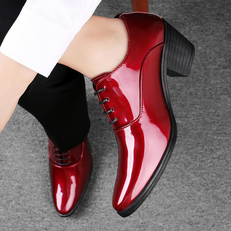Men White Red High Heels Wingtip Black Leather Derby Wedding Dress Dance Business Formal Elevator Shoes Height Increase Shoes Plus Size