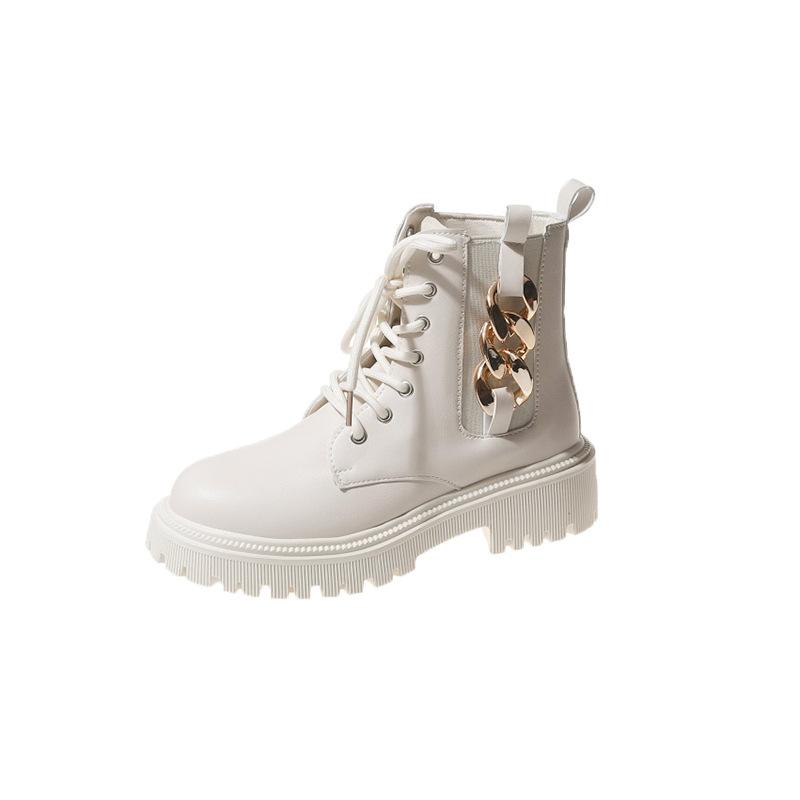 

Ботинки Martin короткие кожаные женские осенне-зимние новые большие размеры металлические цепочки декоративные короткие ботинки Chelsea женские ботинки 42 бежевый