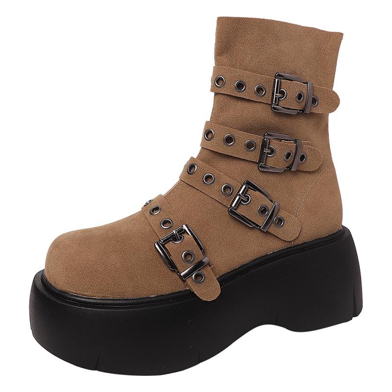 Korean version of hot girl punk locomotive medium tube short boots women 2025 autumn and winter new side zipper Internet celebrity small Martin boots