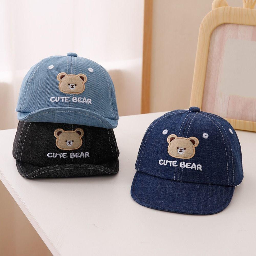 Breathable Baby Baseball Hat Cartoon Bear Baby Sun Visor Hat Simple Toddler Peaked Cap  Boys Girls