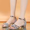 Women's Plus Size Solid Color Low Heel Sandals, Rhinestone Decor European American Style Casual Daily Outdoor Dress Shoes