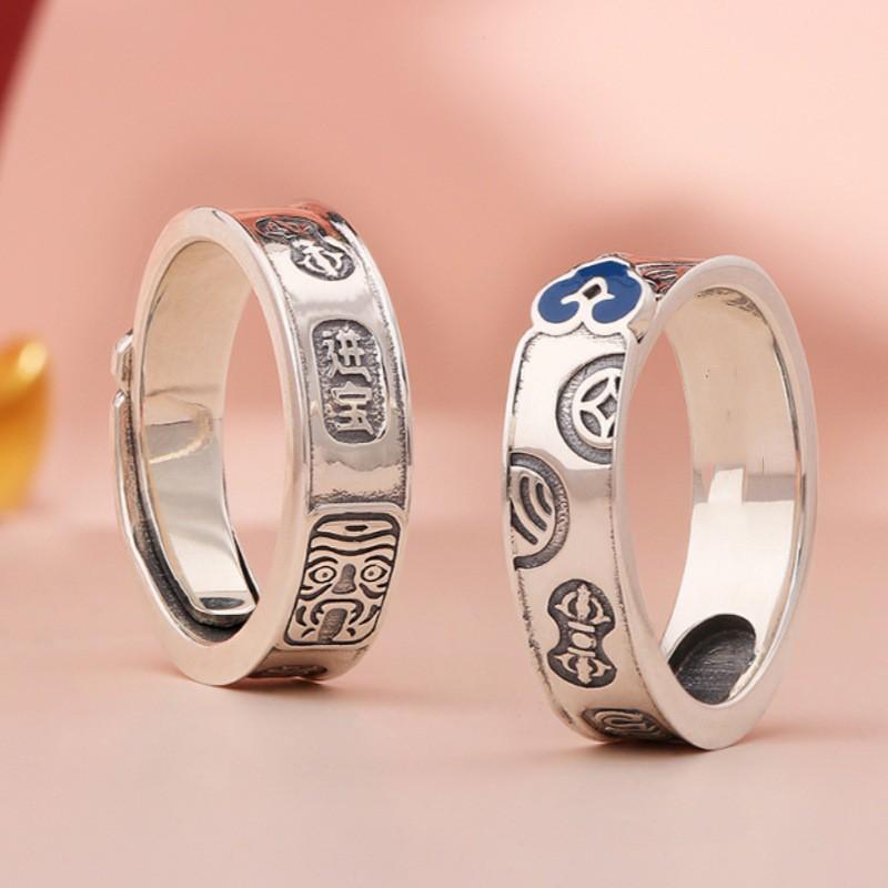 Adjustable Vintage Tibetan Palace Inspired Enamel Ring Men Women Boho Retro Statement Jewelry