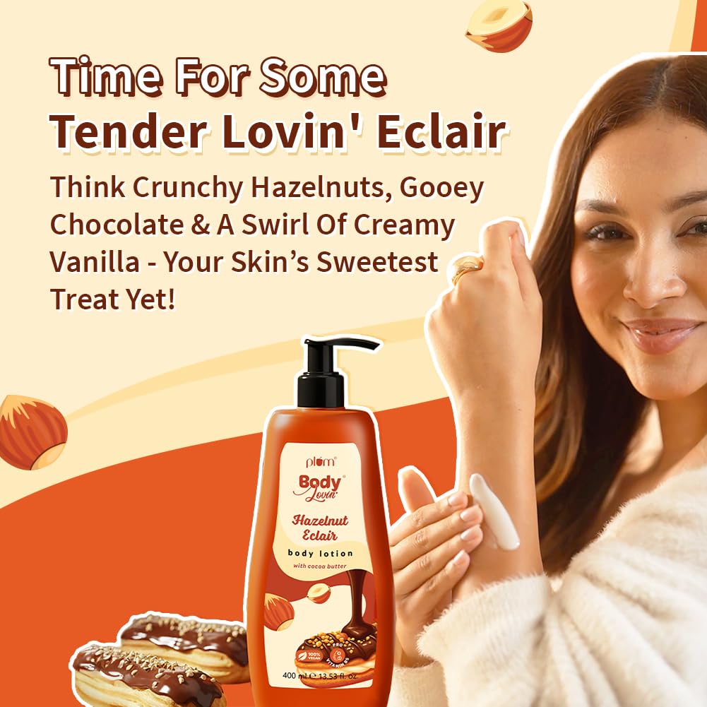 Plum BodyLovin' Eclair alla Nocciola Lozione Corpo 400ml Confezione da 1 per Idratazione Profonda Pelle Morbida Liscia Non Grassa