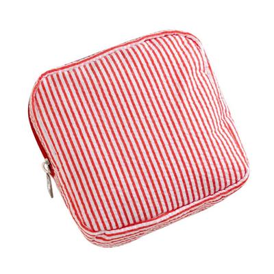 Durable Seersucker Sanitary Napkin Pouch Striped Pattern Multi-functional Mini Makeup Bag Lipstick Holder Daily Use