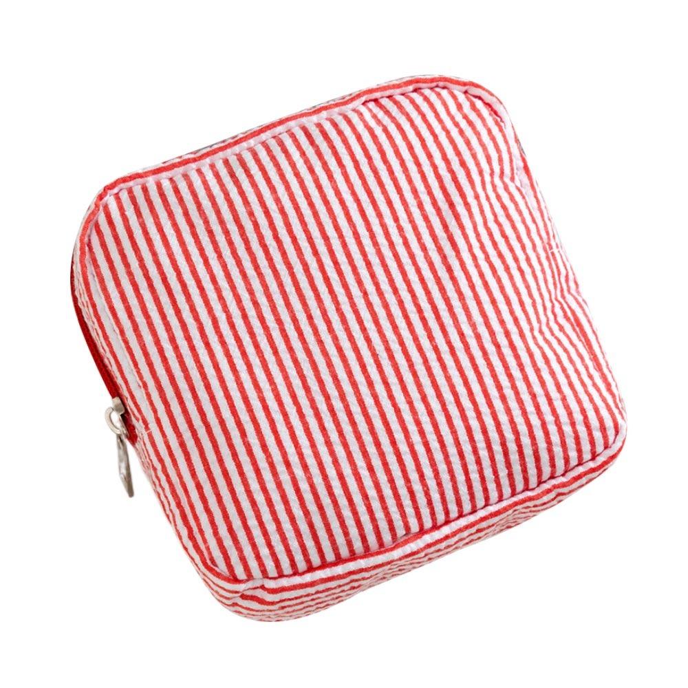 Essential Holder Seersucker Sanitary Napkin Pouch Striped Pattern Multi-functional Cosmetic Bag Mini Makeup Bag Women