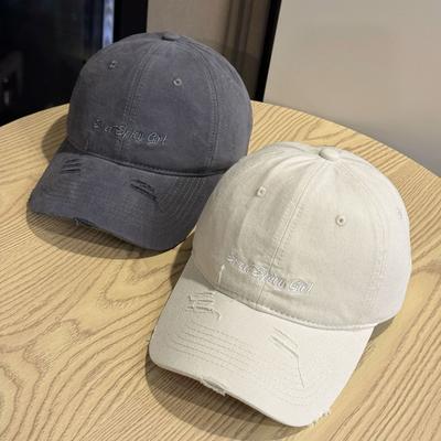 American-style Trendy Vintage Baseball Cap for Women, Spring/summer, Distressed Street Style, Letter Embroidery, Soft Top, Duckbill Cap That Makes