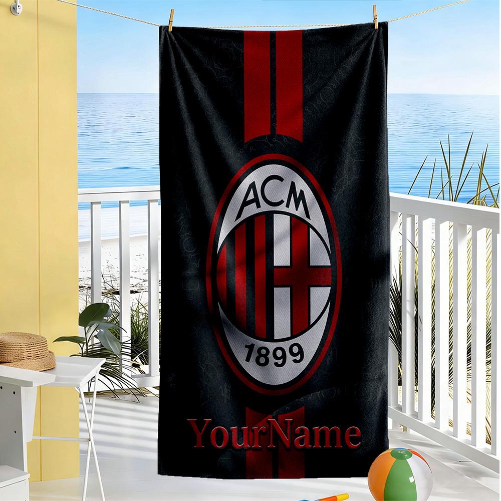 Ac Milan Personalized Text Beach Towel Super Soft Microfiber Quickdry Fabric Suitable for Swimming Gym Camping Yoga Vacation
