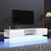 TV Media Cabinet, White High-Gloss TV Cabinet with LED Light, 2 Drawers, App Control, Anti-Tilt Design, for 60-Inch TV