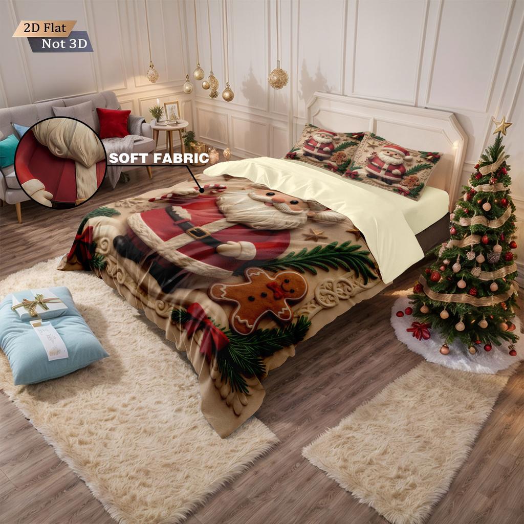 3pcs imitation relief Santa Claus print coreless duvet set multi size bedroom bedding holiday decoration machine washable