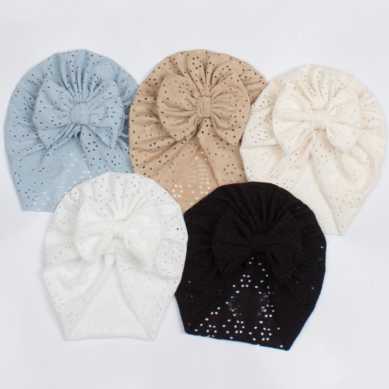 New Baby Solid Color Hole Hat, Breathable Bow Children's Hat, Thin Comfortable Baby Tire Hat