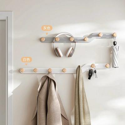 Creative Wall Mount Rack 6 Hooks No Drill Entryway Key Hanger Bedroom Door Storage Organizer