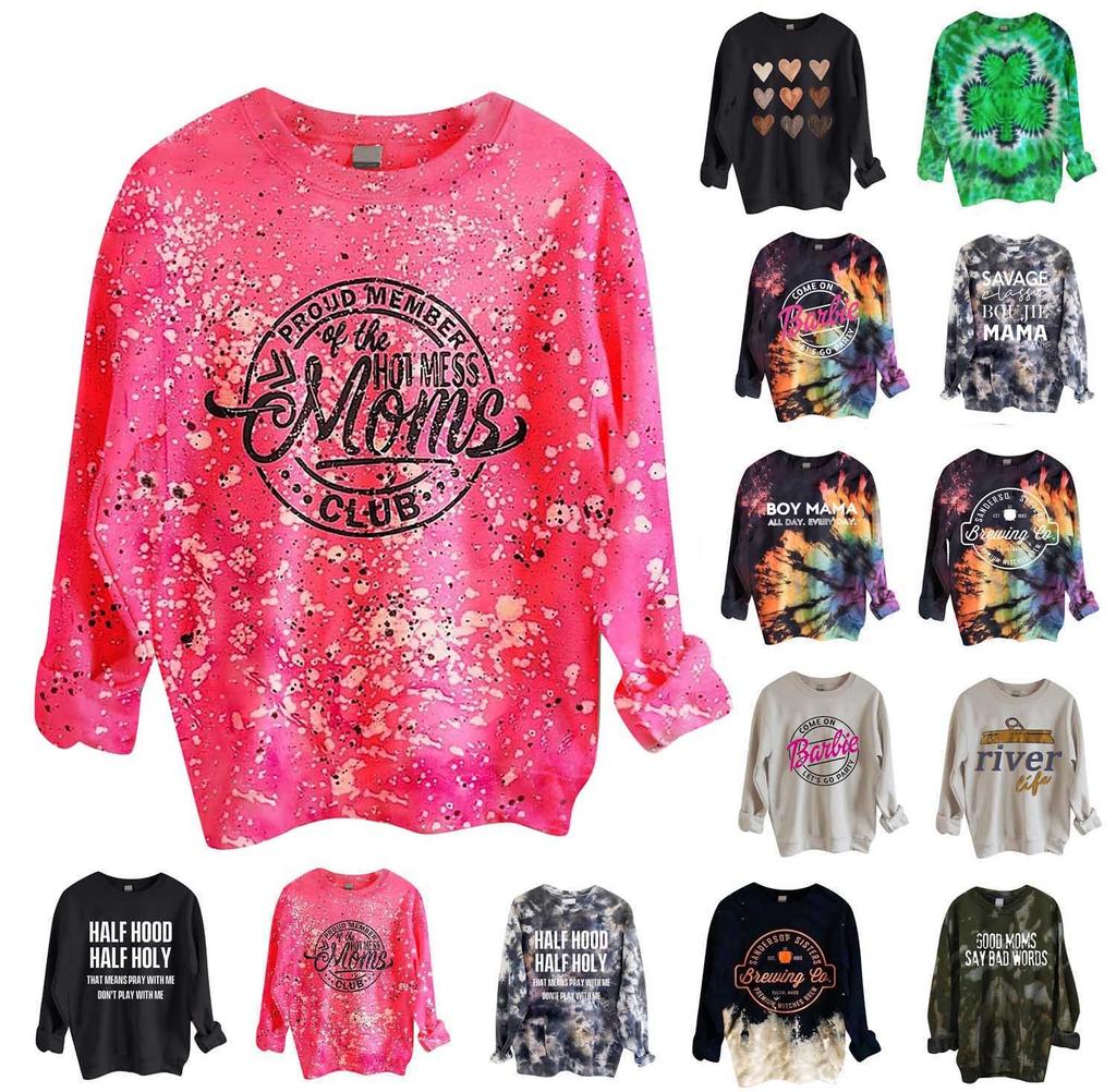 Women's Fashion Long Sleeve O Neck Lettered Printed Casual Sweater Top