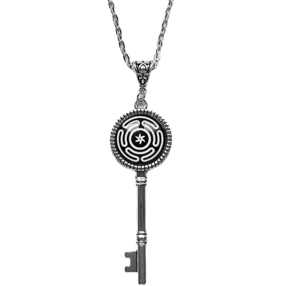 Retro Classic Black Solomon Magic Array Pattern Key Pendant Necklace for Women Men Halloween Party Jewelry Accessories Gifts
